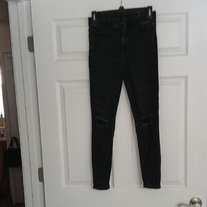 American Eagle Outfitters Black, Ripped Super Hi-Rise Short,Skinny Jeans